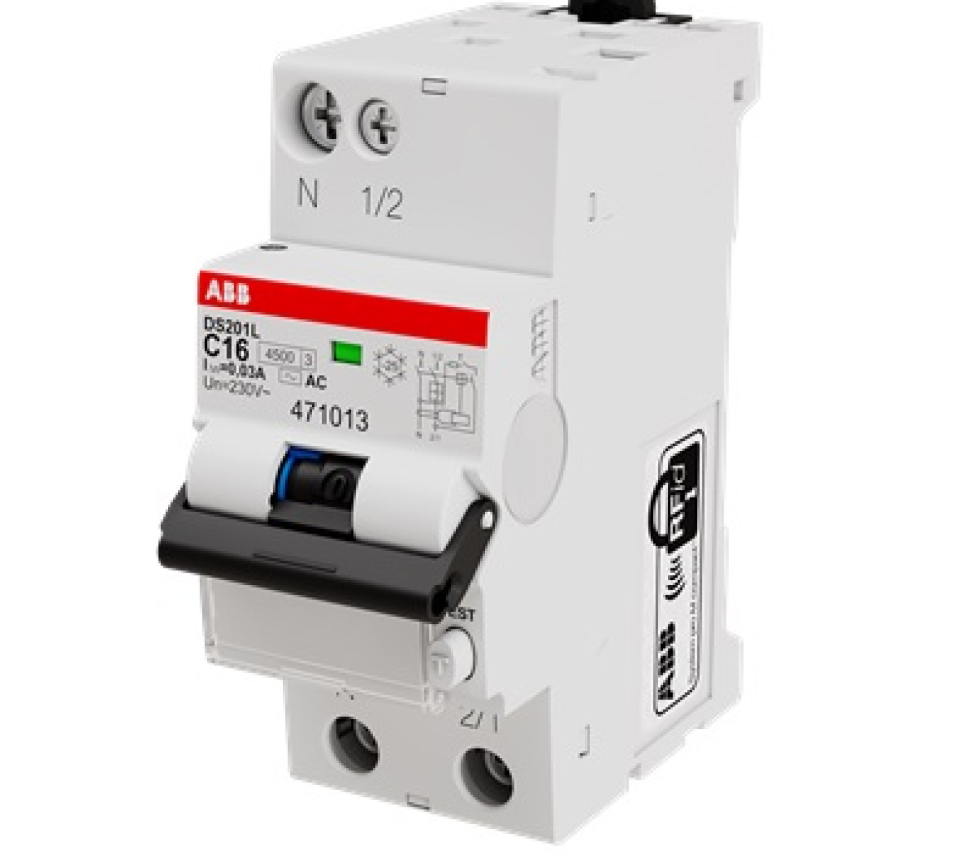 CB chống giật ABB DS201 L C16 AC30-L 1P+N 16A 4.5kA 30mA