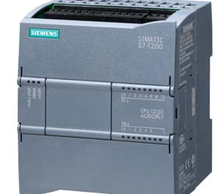 SIMATIC S7-1200, CPU 1212C, compact CPU, AC/DC/relay, onboard I/O: 8 DI 24 V DC; 6 DO relay 2 A; 2 AI 0-10 V DC, power supply: AC 85-264 V AC at 47-63 Hz, program/data memory 100 KB