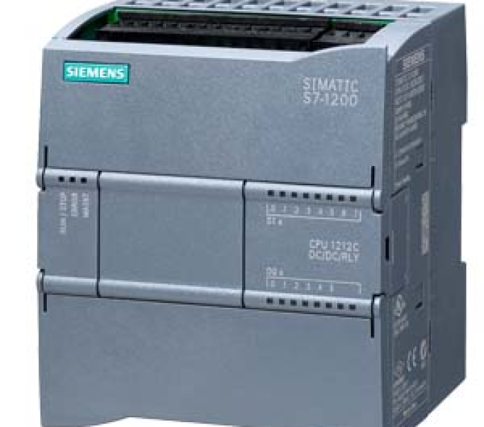 SIMATIC S7-1200, CPU 1212C, compact CPU, DC/DC/relay, onboard I/O: 8 DI 24 V DC; 6 DO relay 2 A; 2 AI 0-10 V DC, power supply: DC 20.4-28.8 V DC, program/data memory 100 KB