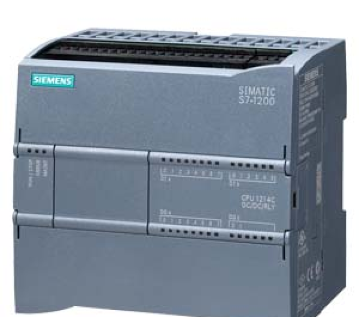 SIMATIC S7-1200, CPU 1214C, compact CPU, DC/DC/relay, onboard I/O: 14 DI 24 V DC; 10 DO relay 2 A; 2 AI 0-10 V DC, power supply: DC 20.4-28.8 V DC, program/data memory 150 KB